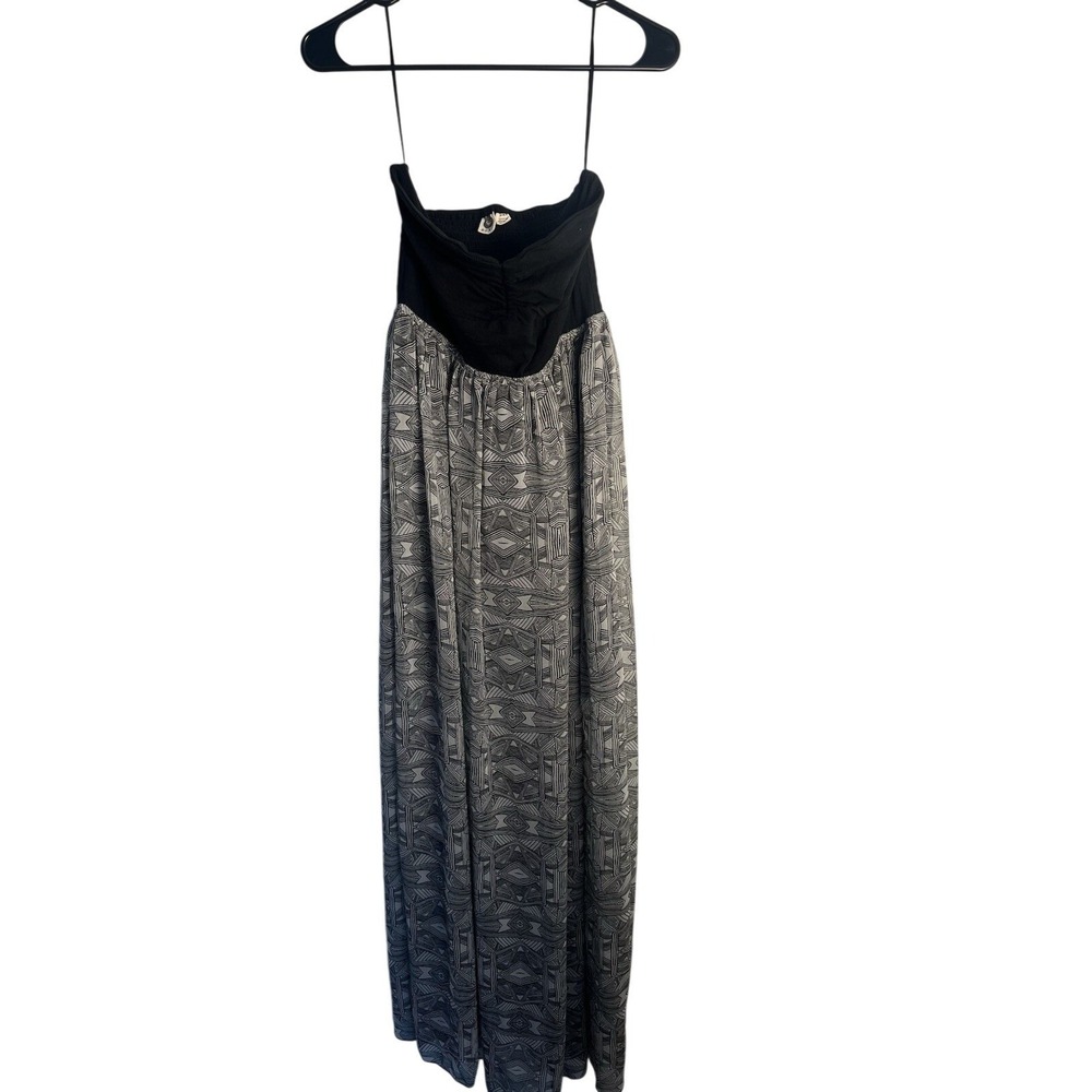 Roxy Wm Med Y2K Maxi Dress Tube Top Sheer‎ Skirt Aztec Tribal Black White